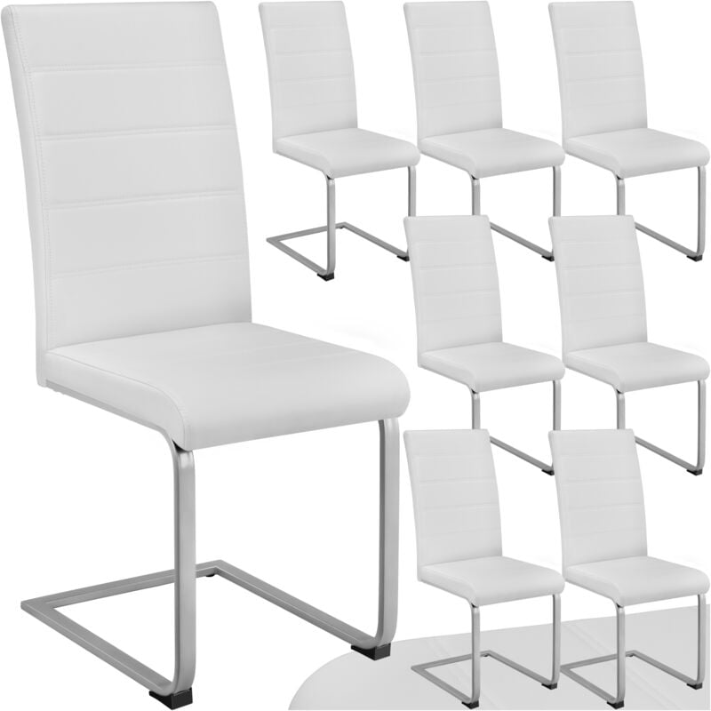 Tectake - Lot de 8 chaises Rembourrées en cuir synthétique ergonomique blanc