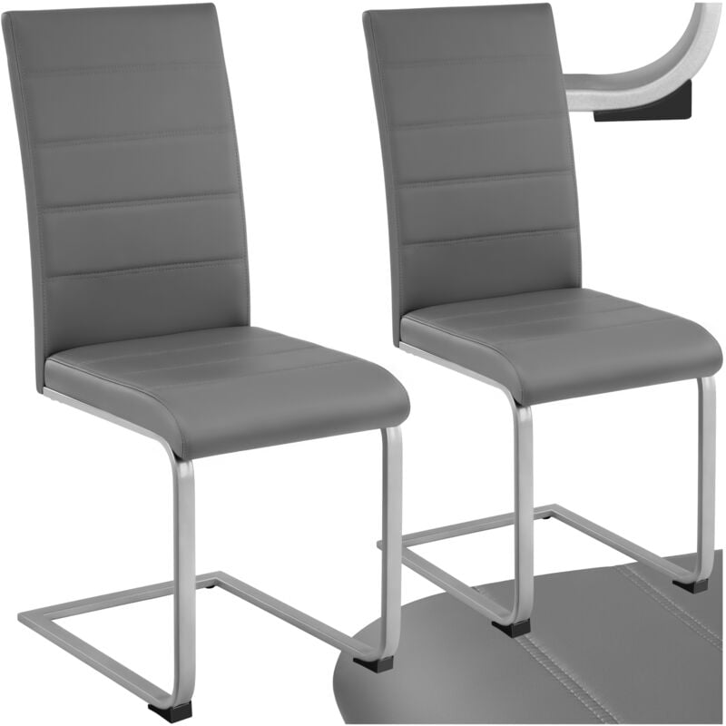 Tectake - Ensemble de 2 chaises de salle à manger aspect cuir ergonomiques gris