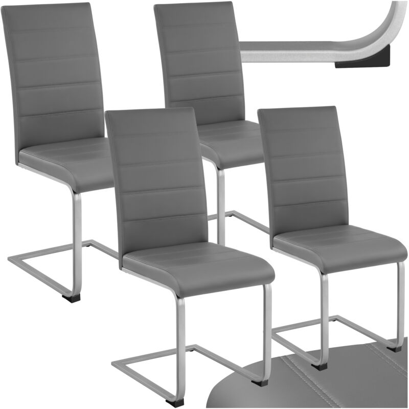 Tectake - Ensemble 4 chaises de salle à manger aspect cuir ergonomique gris