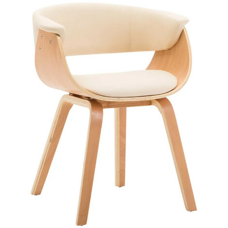 Chaise de salle à manger bois clair courbé et similicuir beige Kobaly