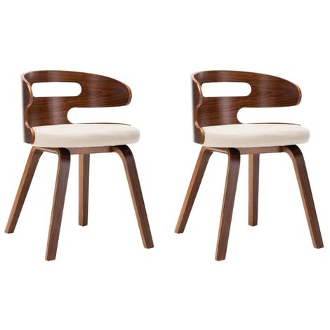 Chaise de salle à manger bois courbé foncé et simili cuir beige Laetitia - Lot de 2