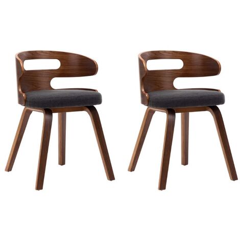 Chaise de salle à manger bois courbé foncé et tissu gris Laetitia - Lot de 2