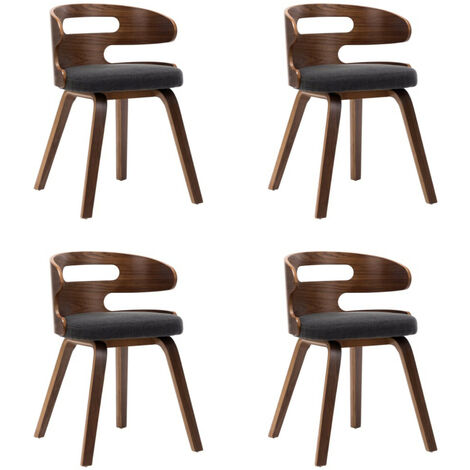 Chaise de salle à manger bois courbé foncé et tissu gris Laetitia - Lot de 4