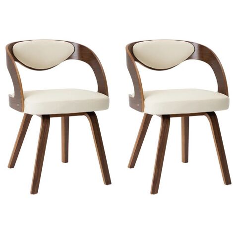 Chaise de salle à manger bois foncé et simili cuir beige Canva - Lot de 2