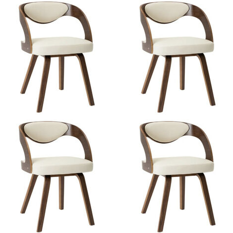 Chaise de salle à manger bois foncé et simili cuir beige Canva - Lot de 4