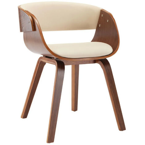 Chaise de salle à manger bois foncé et simili cuir beige Onetop