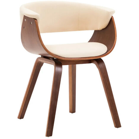 Chaise de salle à manger bois marron courbé et similicuir beige Kobaly