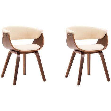 Chaise de salle à manger bois marron courbé et similicuir beige Kobaly- Lot de 2