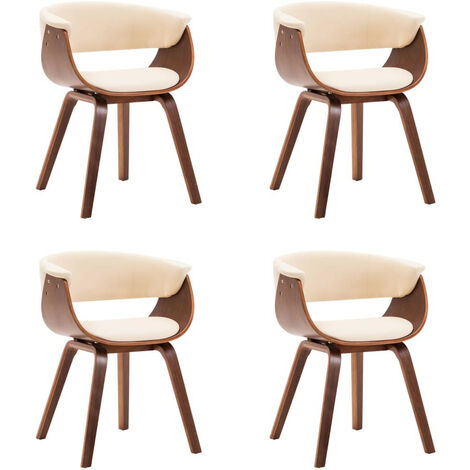 Chaise de salle à manger bois marron courbé et similicuir beige Kobaly- Lot de 4