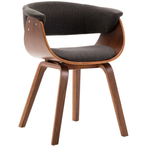 Chaise de salle à manger bois marron courbé et tissu gris Kobaly