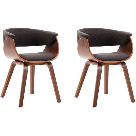 Chaise de salle à manger bois marron courbé et tissu gris Kobaly- Lot de 2