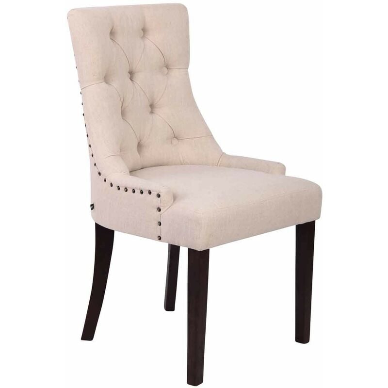 Chaise de salle à manger bureau ou coiffeuse capitonné en tissu crème pied foncé FAL10062