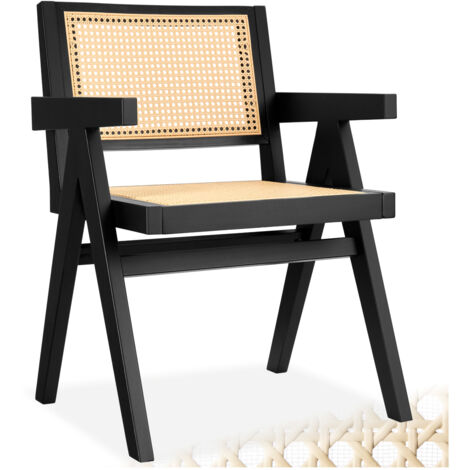 Chaise de salle à manger cannage viennois accoudoirs style boho noir