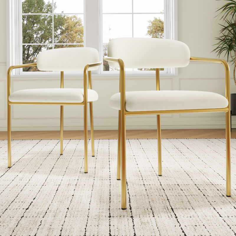 Hauss Spole - Chaise de salle à manger, Chaise de coiffeuse rembourrée, Fauteuil en métal, Moderne, Métal + Velours, Beige, 2 pièces