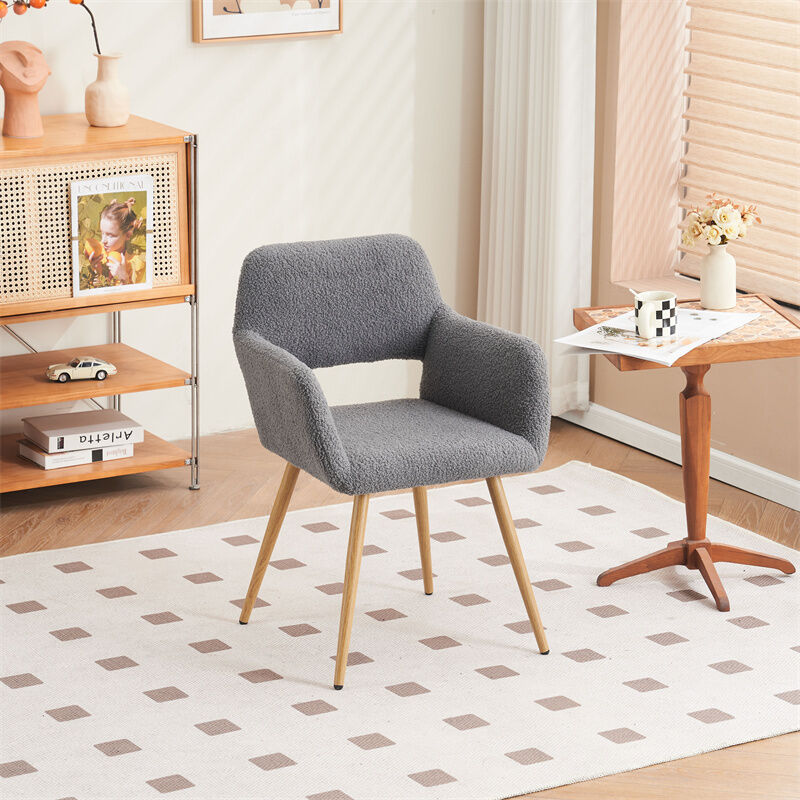 Fortuna Lai - Chaise de salle à manger, chaise de maquillage en tissu velours Teddy, donnent une sensation semblable à un nuage, 56x57x80cm gris