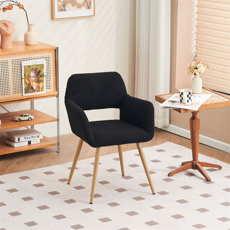 Fortuna Lai - Chaise de salle à manger, chaise de maquillage en tissu velours Teddy, donnent une sensation semblable à un nuage, 56x57x80cm noir