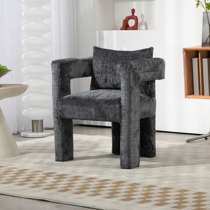 Eifson - Chaise de salle à manger, chaise longue moderne en chenille, accoudoirs creux uniques, avec oreillers, design ergonomique pour salon, salle