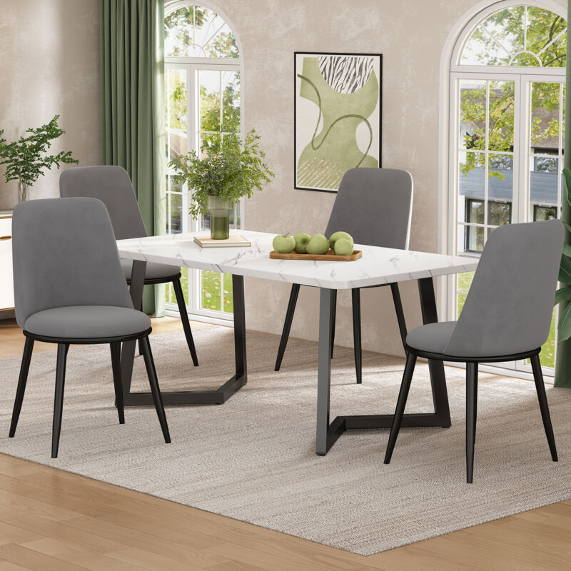 Lot de 4 chaise de salle à manger, chaise rembourrée avec dossier pour salon, pieds en métal noir, gris