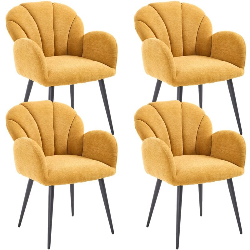 Wahson Office Chairs - Chaise de Salle à Manger Lot de 4 Chaise Scandinave avec Accoudoirs Fauteuil Coiffeuse Rembourrée en Chenille et Pieds en