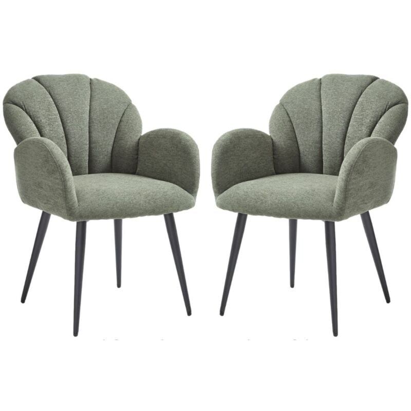 Wahson Office Chairs - Chaise de Salle à Manger Lot de 2 Chaise Scandinave avec Accoudoirs Fauteuil Coiffeuse Rembourrée en Chenille et Pieds en