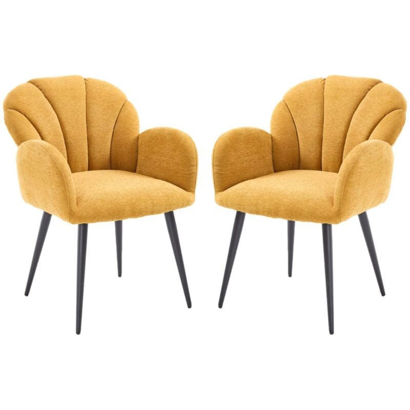 Wahson Office Chairs - Chaise de Salle à Manger Lot de 2 Chaise Scandinave avec Accoudoirs Fauteuil Coiffeuse Rembourrée en Chenille et Pieds en