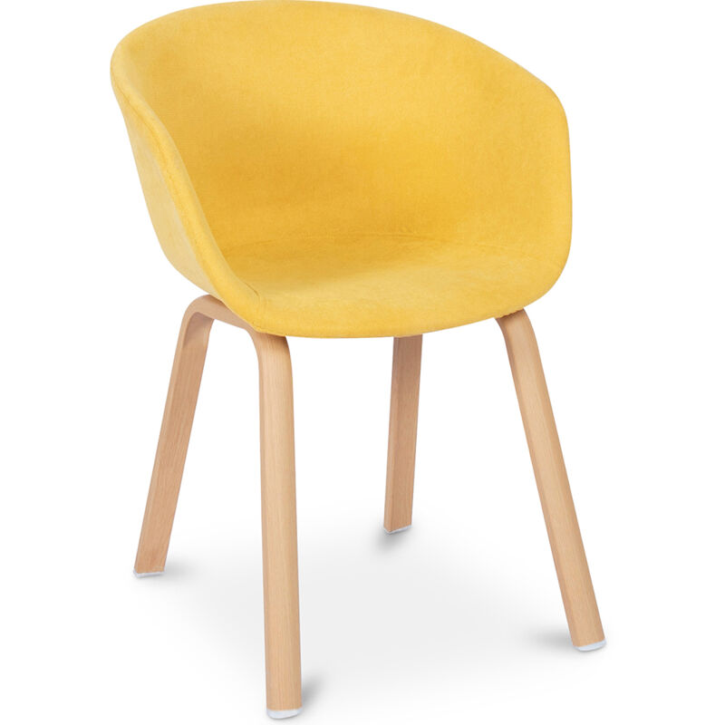 privatefloor - chaise de salle à manger design avec accoudoirs jaune - métal finition effet bois, pp, tissu - jaune