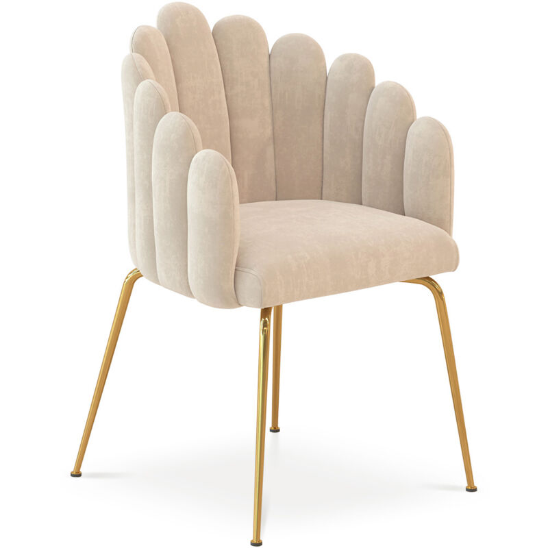 Privatefloor - Chaise de Salle à Manger Design Coquillage Glam en Velours - Pieds Dorés - Shell Beige
