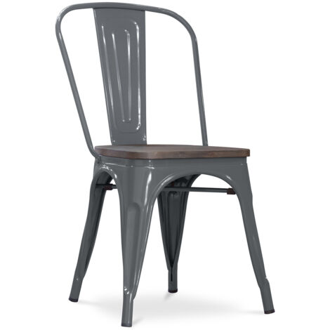 Chaise de salle à manger - Design industriel - Bois et acier - Nouvelle édition - Stylix Gris foncé