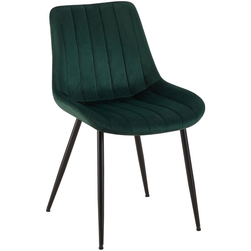 Décoshop26 - Chaise de salle à manger x1 couture décorative vertical avec pieds en métal noir mat et assise en velours vert 100002327
