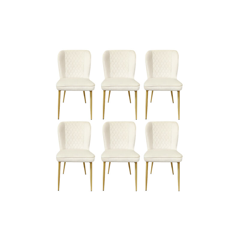 Wishdor - Lot de 6 chaises de salle à manger en velours - pieds dorés - beige