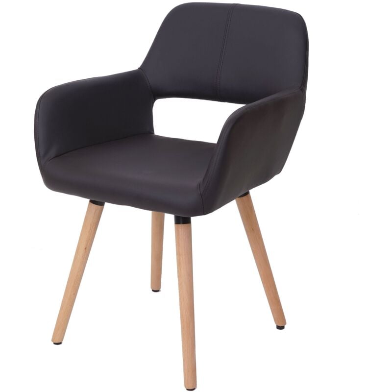 Chaise de salle à manger design rétro assise en pvc marron pieds clairs 040006302