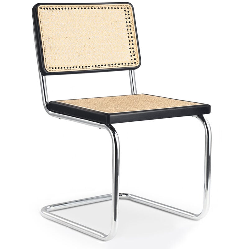 Privatefloor - Chaise de Salle à Manger - Design Vintage - Bois et Rotin - Nouvelle Édition - Bruna Noir