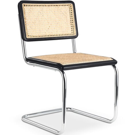 Chaise de Salle à Manger - Design Vintage - Bois et Rotin - Nouvelle Édition - Bruna Noir