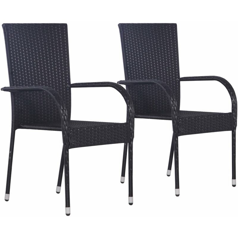 Chaises empilables d'extérieur 2 pcs Résine tressée Noir