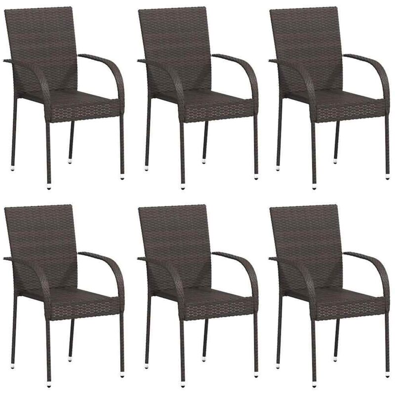 Chaises empilables d'extérieur lot de 6 Résine tressée Marron Vidaxl