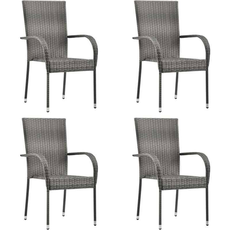 Chaises empilables d'extérieur lot de 4 Gris Résine tressée Vidaxl