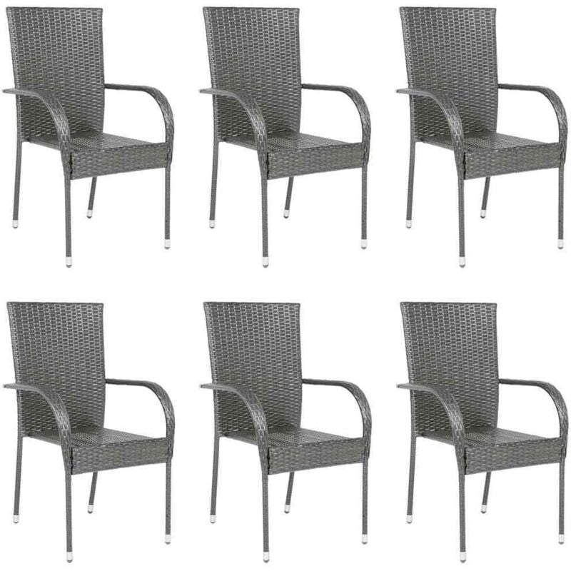 Vidaxl - Chaises empilables d'extérieur lot de 6 Gris Résine tressée