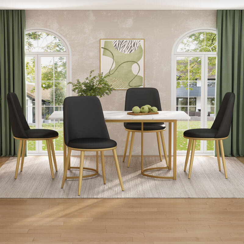 Okwish - Chaise de salle à manger (4 pièces), dossier rond, assise en cuir pu, structure en métal, chaise de cuisine, chaise rembourrée avec dossier
