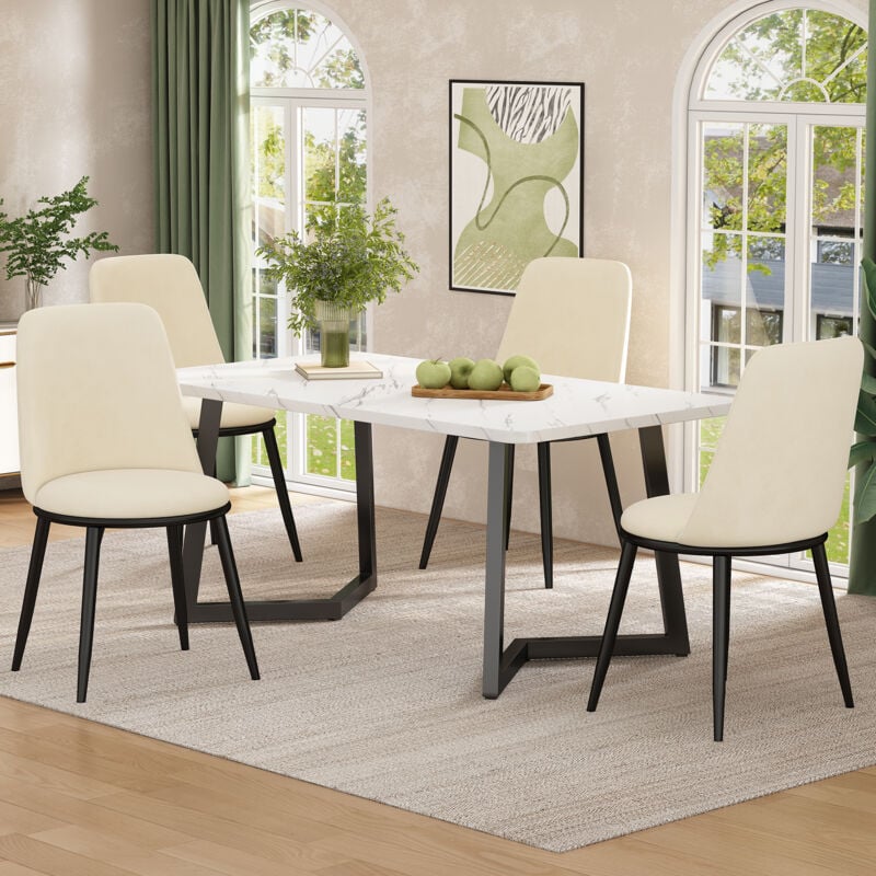 Chaise de salle à manger, chaise de cuisine, chaise rembourrée avec dossier, pieds en métal noir, en velours, beige, lot de 4