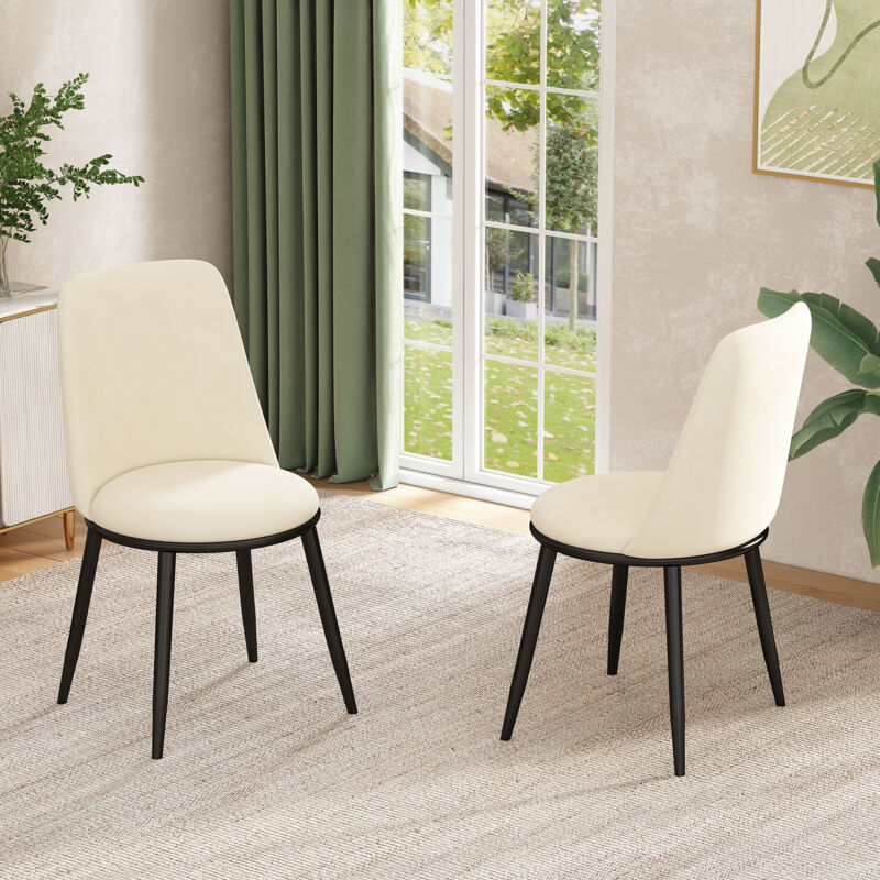 Redom - Chaise de salle à manger, chaise de cuisine, chaise rembourrée avec dossier, pieds en métal noir, en velours, beige, lot de 2