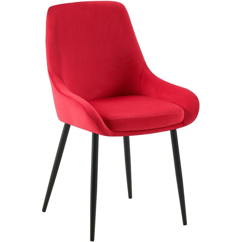 CLP - Chaise de salle à manger Elmira velours Rouge Métal noir mat