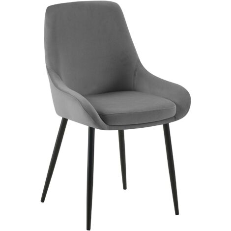 Chaise de salle à manger Elmira velours Gris foncé Métal noir mat