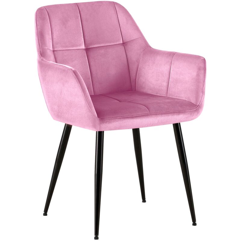 Chaise de salle à manger Emia en Velours avec Piètement en Métal noir Velours Rose
