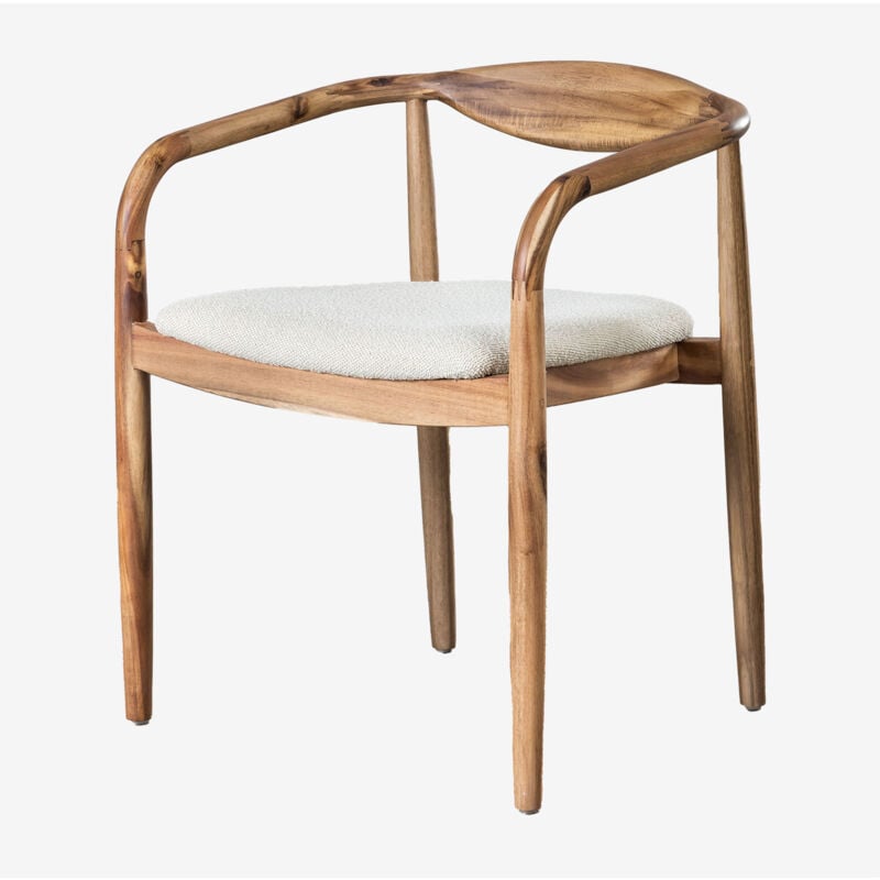Sklum - Chaise de salle à manger en bois d'acacia et tissu bouclé Mallory