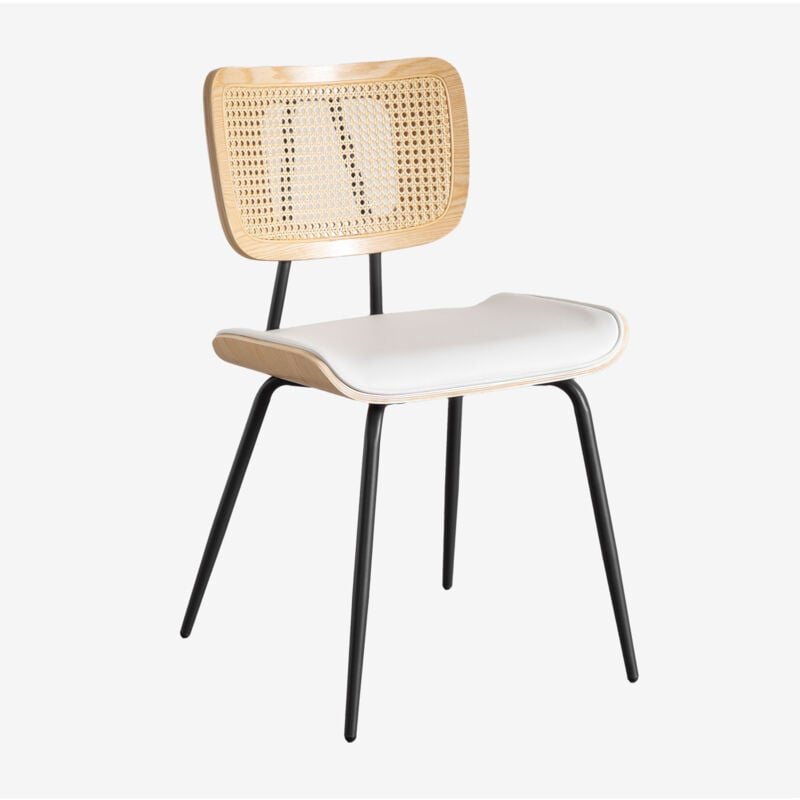 Sklum - Chaise de salle à manger en bois, rotin et similicuir Raysa