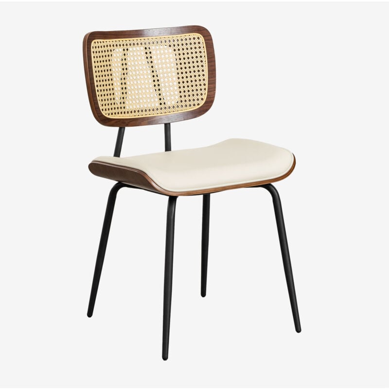 Sklum - Chaise de salle à manger en bois, rotin et similicuir Raysa