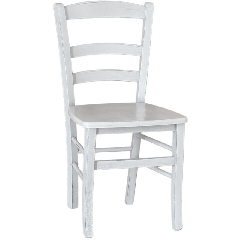 Chaise de salle à manger en bois rustique blanc antique avec siège en bois massif