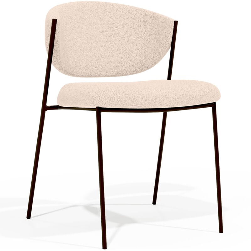 Privatefloor - Chaise de salle à manger - Tapissée en tissu bouclé - Métal noir - Seda Ivoire