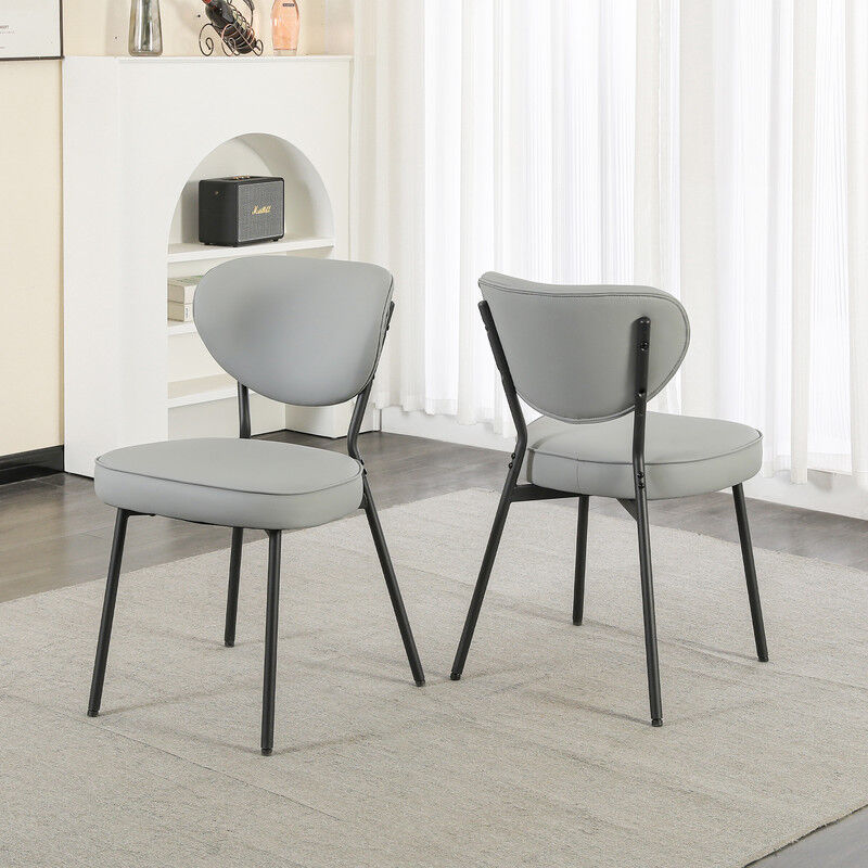 Dyhome - Chaise de salle à manger en cuir, deux pièces, avec pieds en métal noir et pieds en métal gris