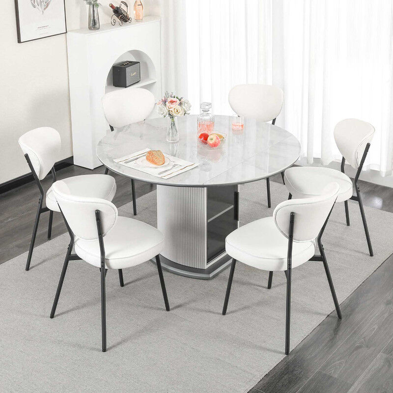 DYHOME 6 Chaises de salle à manger modernes, dossier ovale et pieds en métal noir, blanc
